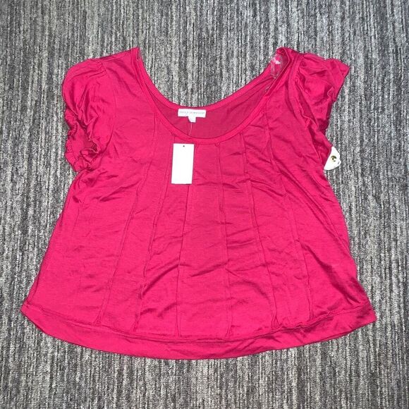 Coco + Jaimeson Tops - Coco + Jaimeson Womens Large Pullover Crop Top Pink Ruffle Puff Short Sleeves NW